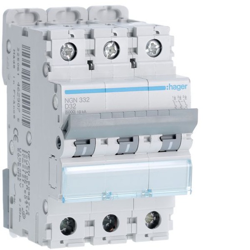 [HAG-NGN332] Disjoncteur 32A 3P 6-10kA Courbe D 3modules NGN332