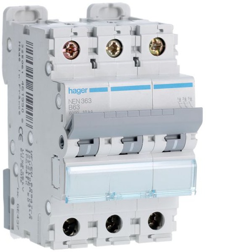 [HAG-NEN363] Disjoncteur 63A 3P 6-10kA Courbe B 3modules NEN363
