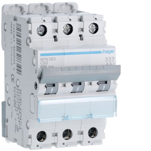 [HAG-NFN350] Disjoncteur 50A 3P 6-10kA Courbe C 3modules NFN350
