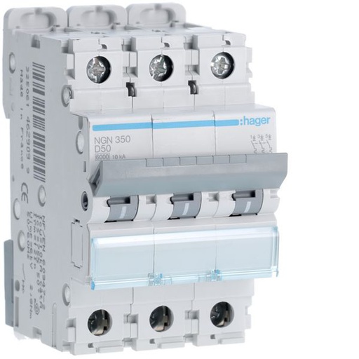 [HAG-NGN350] Disjoncteur 50A 3P 6-10kA Courbe D 3modules NGN350