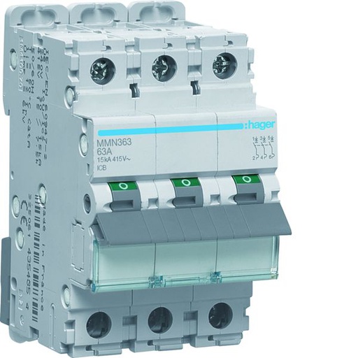 [HAG-MMN363] Disjoncteur magnétique 3P 15kA 63A 400V access. indicateur IEC 947-2 MMN363