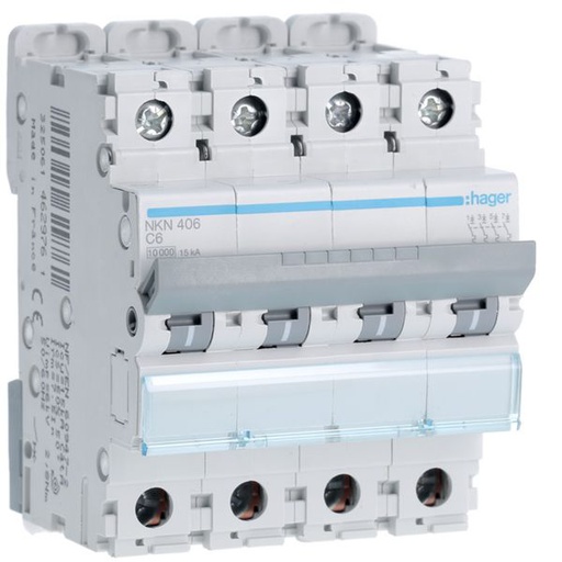 [HAG-NKN406] Disjoncteur 6A 4P 10-15kA Courbe C 4modules NKN406