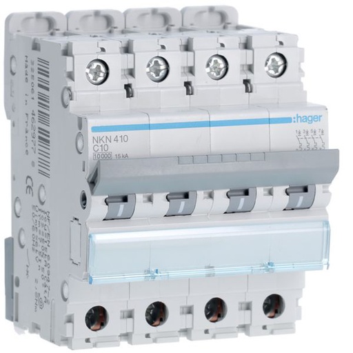 [HAG-NKN410] Disjoncteur 10A 4P 10-15kA Courbe C 4modules NKN410