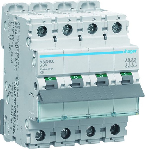 [HAG-MMN406] Disjoncteur magnétique 4P 25kA 6.3A 400V access. indicateur IEC 947-2 MMN406