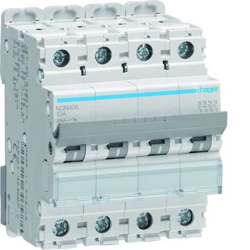 [HAG-NQN406] Disjoncteur 6A 4P 25kA Courbe B 4modules NQN406