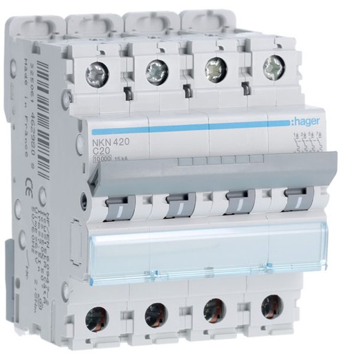 [HAG-NKN420] Disjoncteur 20A 4P 10-15kA Courbe C 4modules NKN420