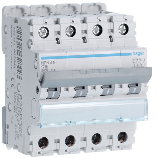 [HAG-NFN416] Disjoncteur 16A 4P 6-10kA Courbe C 4modules NFN416