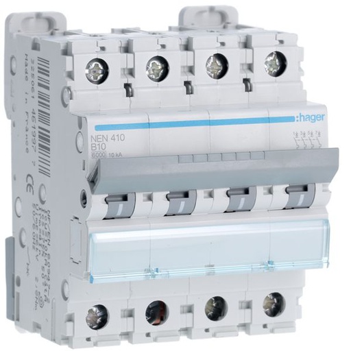 [HAG-NEN410] Disjoncteur 10A 4P 6-10kA Courbe B 4modules NEN410
