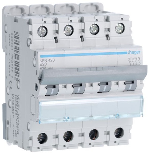 [HAG-NEN420] Disjoncteur 20A 4P 6-10kA Courbe B 4modules NEN420