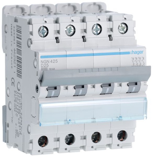 [HAG-NGN425] Disjoncteur 25A 4P 6-10kA Courbe D 4modules NGN425