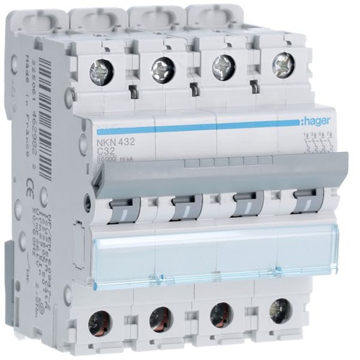 [HAG-NKN432] Disjoncteur 32A 4P 10-15kA Courbe C 4modules NKN432