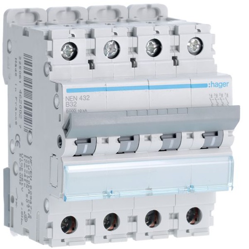 [HAG-NEN432] Disjoncteur 32A 4P 6-10kA Courbe B 4modules NEN432