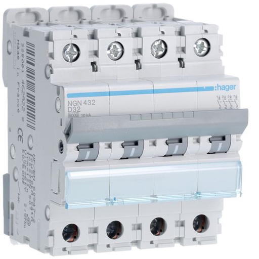 [HAG-NGN432] Disjoncteur 32A 4P 6-10kA Courbe D 4modules NGN432