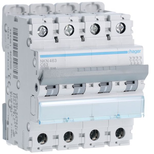 [HAG-NKN463] Disjoncteur 63A 4P 10-15kA Courbe C 4modules NKN463