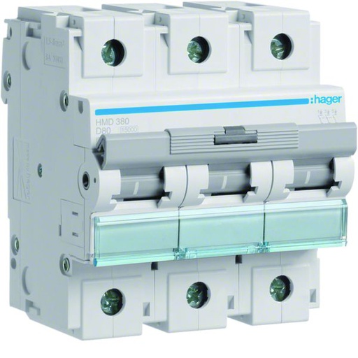 [HAG-HMD380] Disjoncteur 80A 3P 15kA Courbe D 4,5modules HMD380