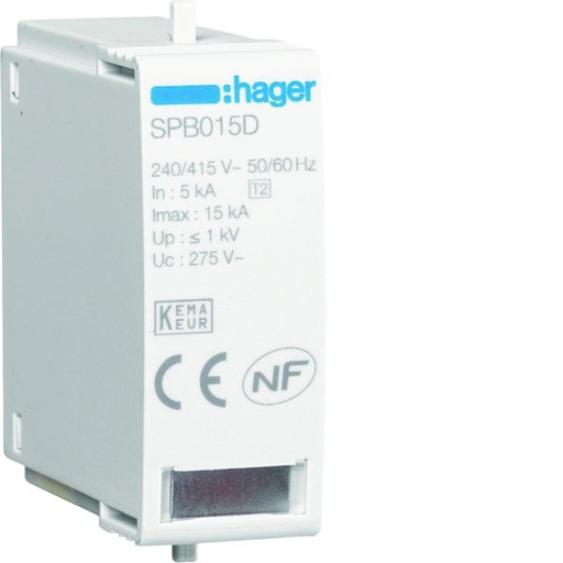 [HAG-SPB015D] Cartouches pour parafoudre de type 2 Imax 15kA L-N Uc 275V In 5kA Up 1kV SPB015D