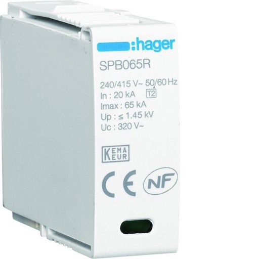 [HAG-SPB065R] Cartouches pour parafoudre de type 2 Imax 40kA L-N Uc 320V In 20kA Up 1,35kV SPB065R