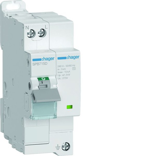 [HAG-SPB715D] Parafoudre de type 2 avec disjoncteur associé Imax 15kA 1P+N 2modules SPB715D