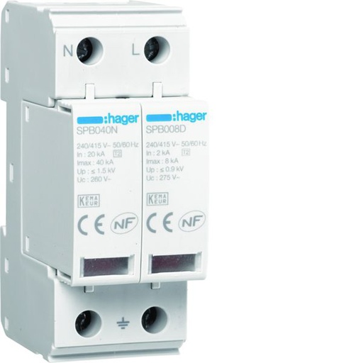 [HAG-SPB208D] Parafoudre de type 2 Imax 8kA 2P 2modules SPB208D