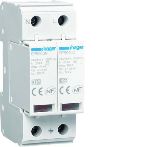 [HAG-SPB240R] Parafoudre de type 2 Imax 40kA 2P 2modules avec auxiliaire de contact SPB240R