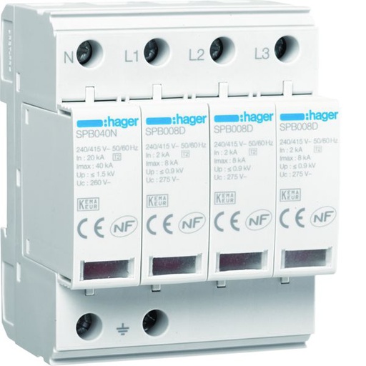 [HAG-SPB408D] Parafoudre de type 2 Imax 8kA 4P 4modules SPB408D