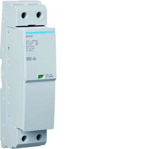 [HAG-SPA180] Parafoudre type 1+2 Iimp 25kA 1P phase 2modules et protection fusible intégrée SPA180