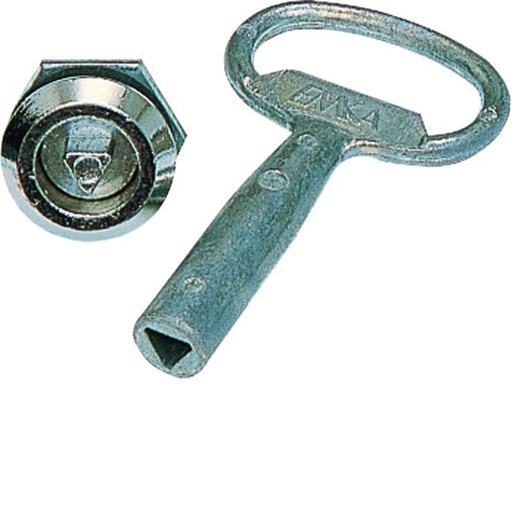 [HAG-FZ450] Serrure triangle mâle 7mm chromée avec 1 clé pour coffret et armoire Quadro4-5 FZ450