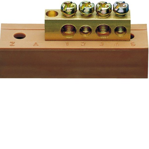 [HAG-KM04L] Borne en laiton, 2x10²/2x16², avec base de montage, Couleur: brun KM04L