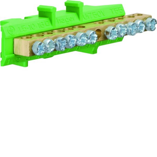 [HAG-KM11E] Borne en laiton, 5x10² 5x16², avec base de montage, Couleur: vert KM11E