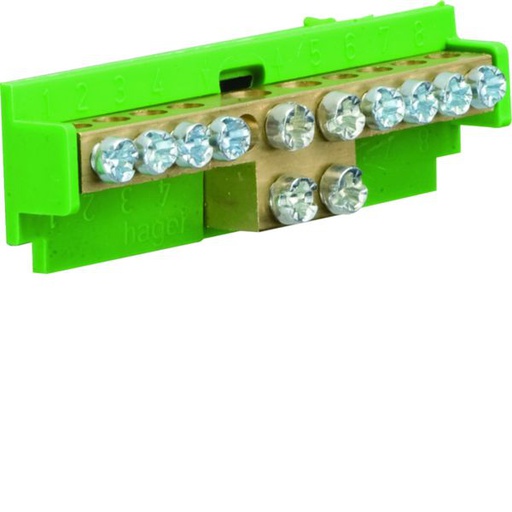 [HAG-KM10E] Borne en laiton, 8x10² 2x16², avec base de montage, Couleur: vert KM10E