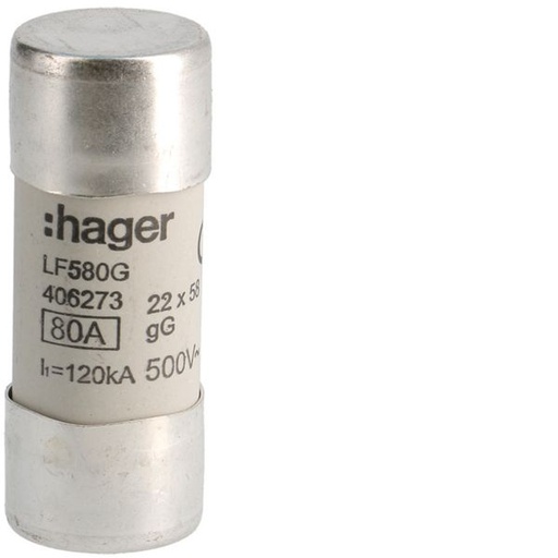 [HAG-LF580G] Cartouche Fusible cylindrique 22x58mm gG 80A 500V AC 120kA LF580G