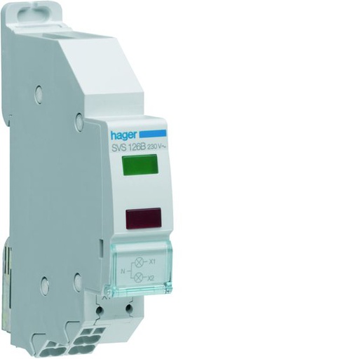 [HAG-SVS126B] Voyant double LED 230VAC vert et rouge quickconnect passage de barre 1 module SVS126B