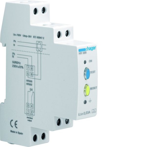 [HAG-HR500] Relais différentiel type A 0.03A déclenchement instantané sensibilité fixe HR500