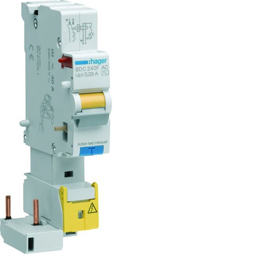 [HAG-BDC240F] Bloc différentiel 40A 30mA 1P+N type AC à bornes décalées BDC240F