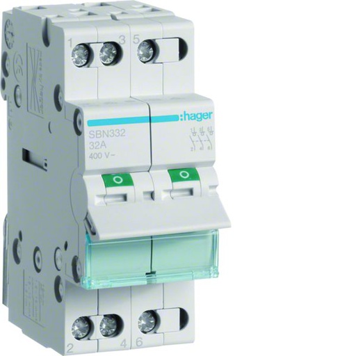 [HAG-SBN332] Interrupteur sectionneur 32A 3P 2 modules SBN332