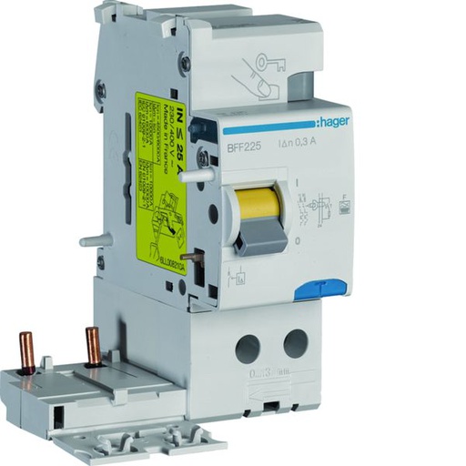 [HAG-BFF225] Bloc différentiel 25A 300mA 2P type F à bornes alignées BFF225