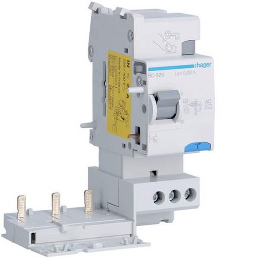[HAG-BD326] Bloc différentiel 25A 30mA 3P type AC à bornes alignées BD326
