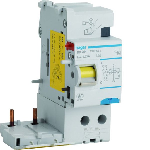 [HAG-BD264] Bloc différentiel 63A 30mA 2P type AC à bornes alignées BD264