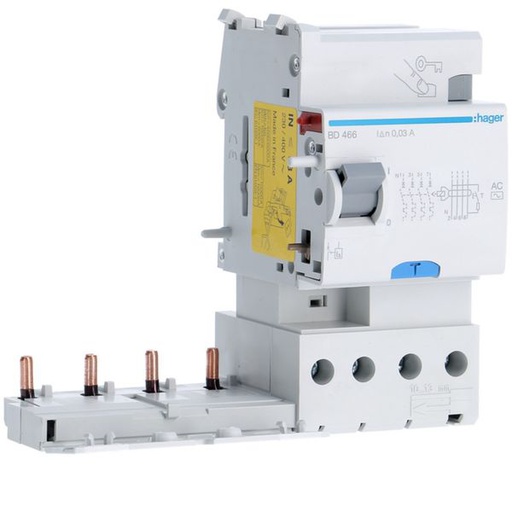 [HAG-BD466] Bloc différentiel 63A 30mA 4P type AC 60Hz à bornes alignées BD466