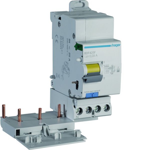 [HAG-BDF425F] Bloc différentiel 25A 30mA 3P+N type F à bornes décalées BDF425F