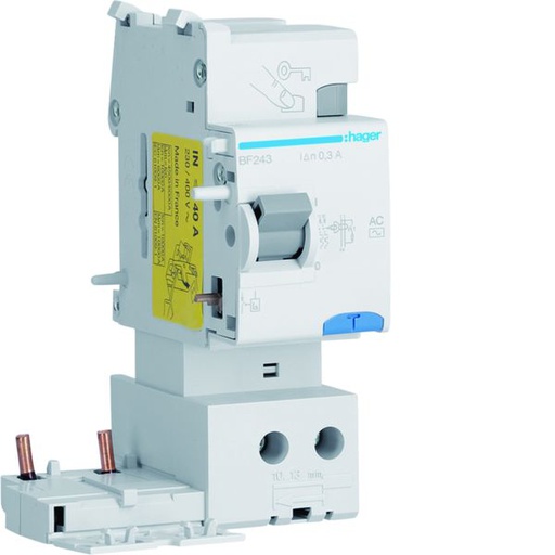 [HAG-BF243] Bloc différentiel 40A 30mA 2P type AC 50/60Hz à bornes alignées BF243