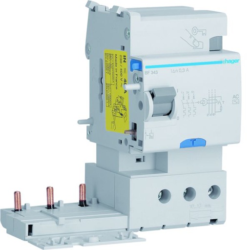 [HAG-BF343] Bloc différentiel 40A 30mA 3P type AC 50/60Hz à bornes alignées BF343