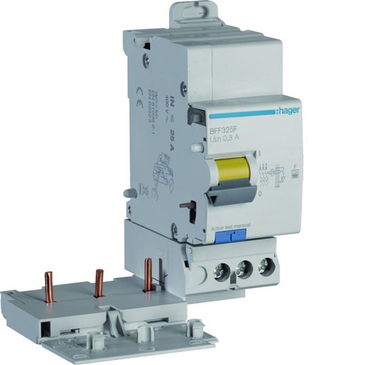 [HAG-BFF325F] Bloc différentiel 25A 300mA 3P type F à bornes décalées BFF325F