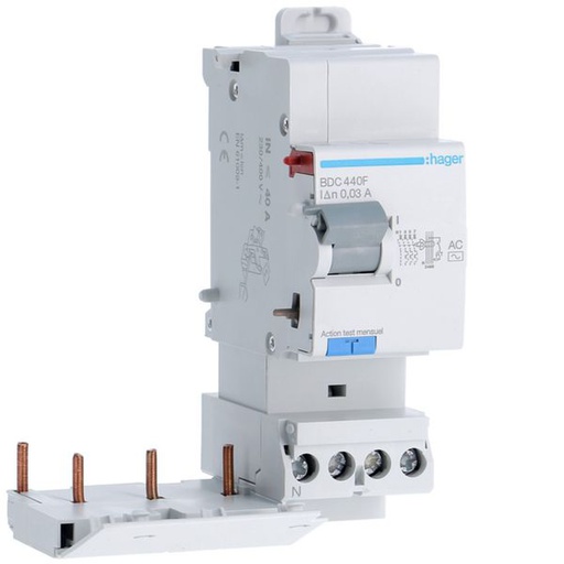 [HAG-BDC440F] Bloc différentiel 40A 30mA 3P+N type AC à bornes décalées BDC440F