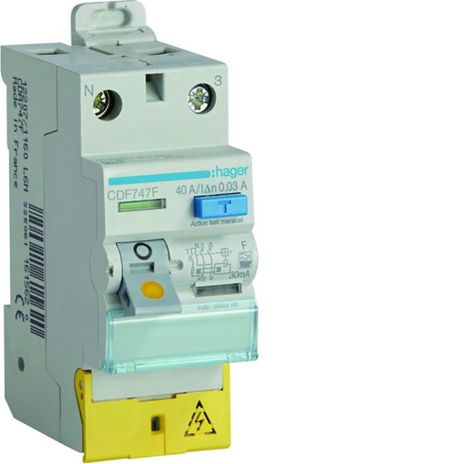[HAG-CDF747F] Interrupteur différentiel 2 poles 40 A 30 mA Type F à Borne décalée 50/60 Hz CDF747F
