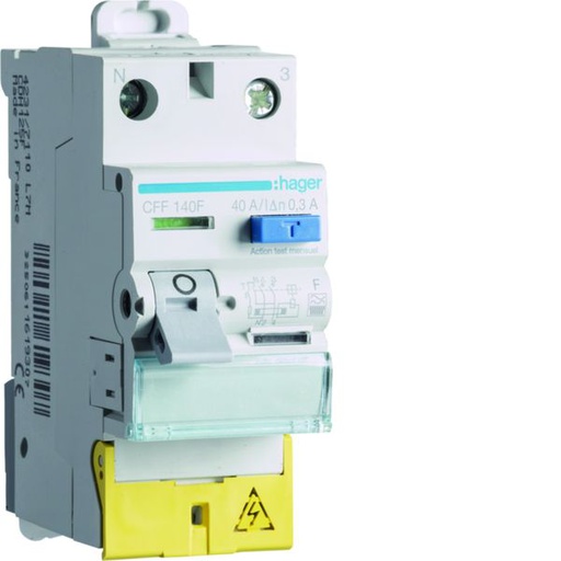 [HAG-CFF140F] Interrupteur différentiel 40A 300mA 1P+N type F à bornes décalées CFF140F