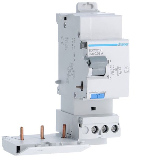 [HAG-BDC325F] Bloc différentiel 25A 30mA 3P type AC à bornes décalées BDC325F