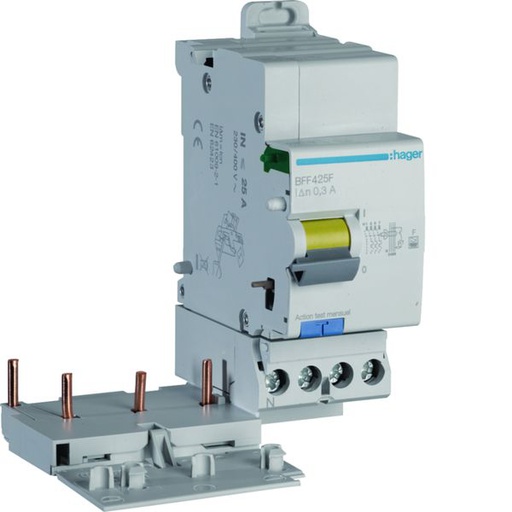[HAG-BFF425F] Bloc différentiel 25A 300mA 3P+N type F à bornes décalées BFF425F