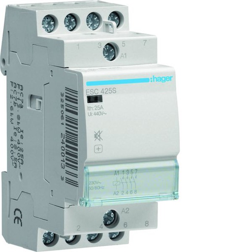 [HAG-ESC425S] Contacteur silencieux sans commande manuelle 25A, 4F, 230V ESC425S