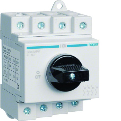 [HAG-SB432PV] Interrupteur DC 4P 1000V 32A 3,50 modules SB432PV